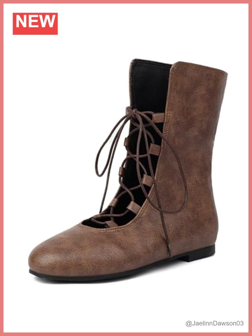 Faux Leather Lace Up Ankle Boots Flat Gothic Medieval Combat Booties